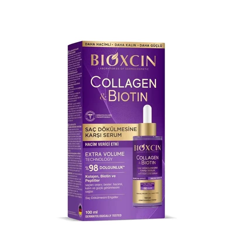 سرم موی ضدریزش و حجم دهنده بیوکسین BIOXCIN مدل کلاژن و بیوتین Collagen and Biotin حجم 100 میل
