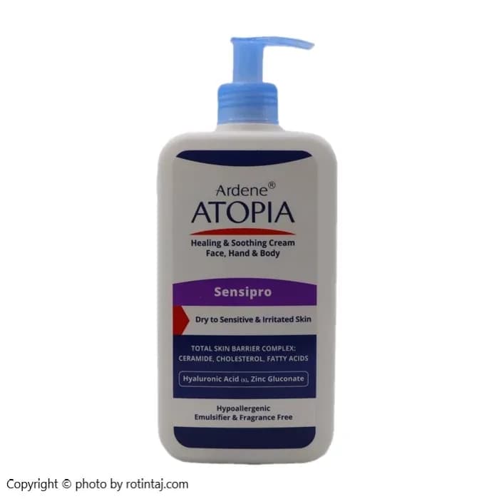 کرم مرطوب کننده و التیام بخش پوست خشک و حساس آردن آتوپیا مناسب دست، صورت و بدن 500 میلی Ardene Atopia Sensipro Moistur