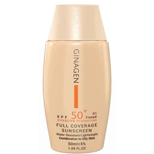 کرم ضد آفتاب رنگی ژیناژن SPF50 مناسب پوست چرب و مختلط | رژینا کرم ضد آفتاب رنگی ژیناژن SPF50 مناسب پوست چرب و مختلط