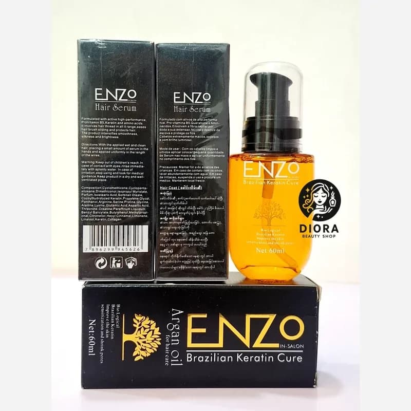 روغن مو انزو وارداتی Brazilian Keratin Cure ENZO ترمیم کننده، نرم کننده و تقویت کننده موهای آسیب دیده حجم 60 میل اصل | رژینا روغن مو انزو وارداتی Brazilian Keratin Cure ENZO ترمیم کننده، نرم کننده و تقویت کننده موهای آسیب دیده حجم 60 میل اصل